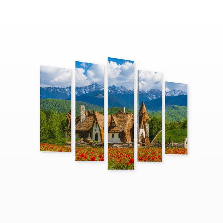Clay Castle in the Valley with Dreamlike Atmosphere — five-panel wall art on white background in perspective | 5wallart 52572 M1