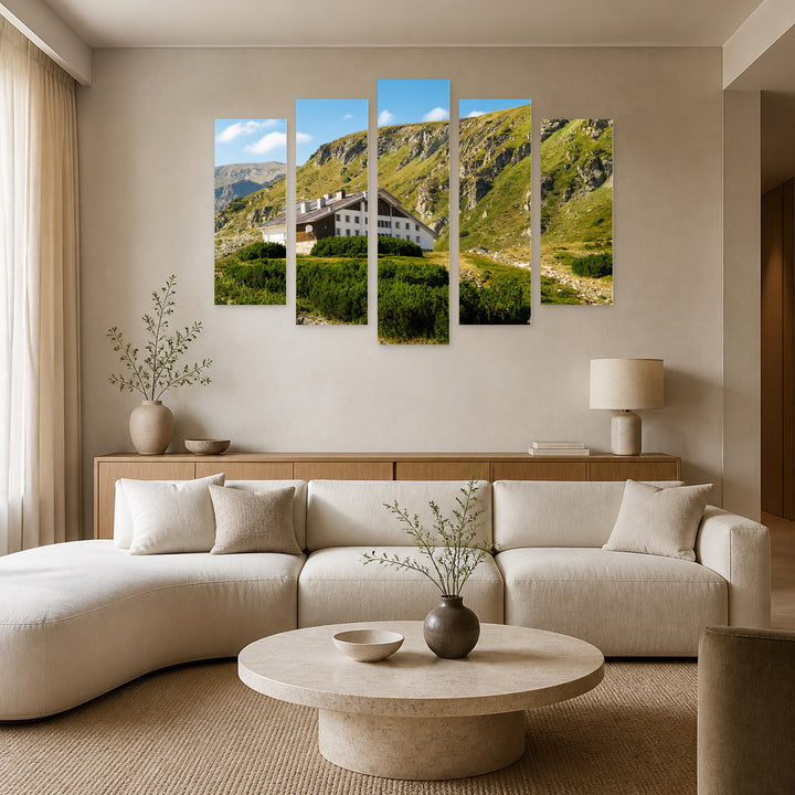 Mountain Landscape in Serene Light — five-panel wall art in frontal interior | 5wallart 52579 M3