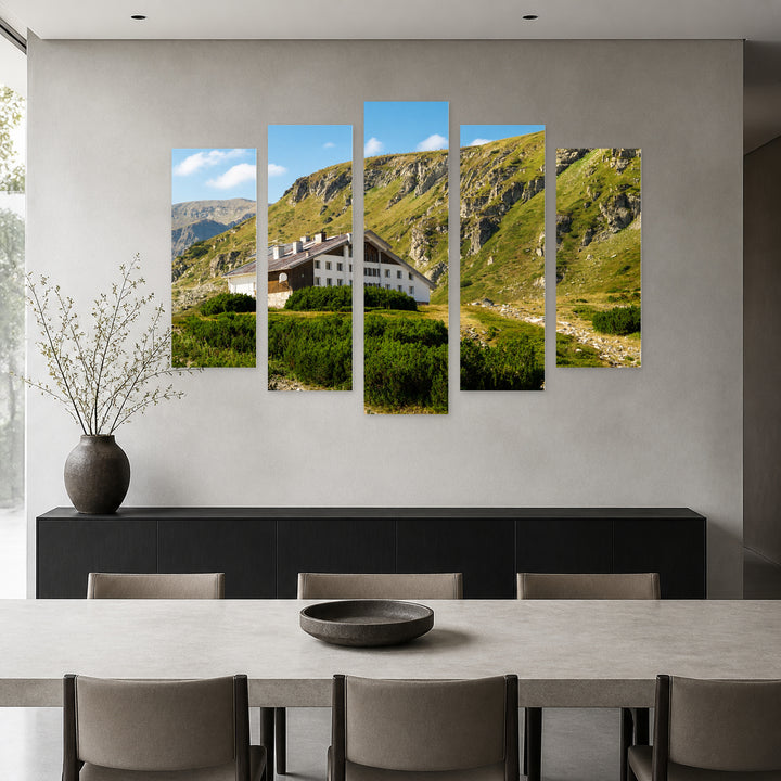 Mountain Landscape in Serene Light — five-panel wall art in alternate frontal interior | 5wallart 52579 M4