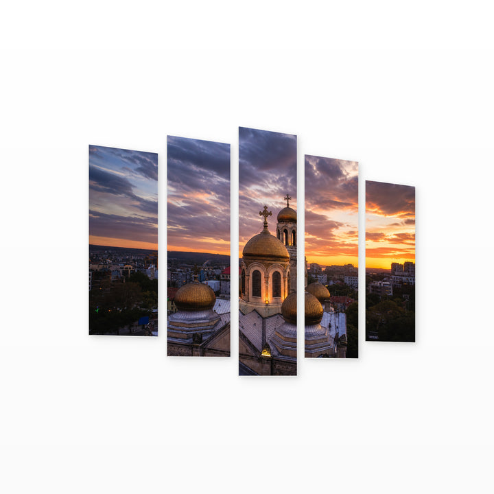 Dormition of the Mother in Serene Light — five-panel wall art on white background in perspective | 5wallart 52582 M1