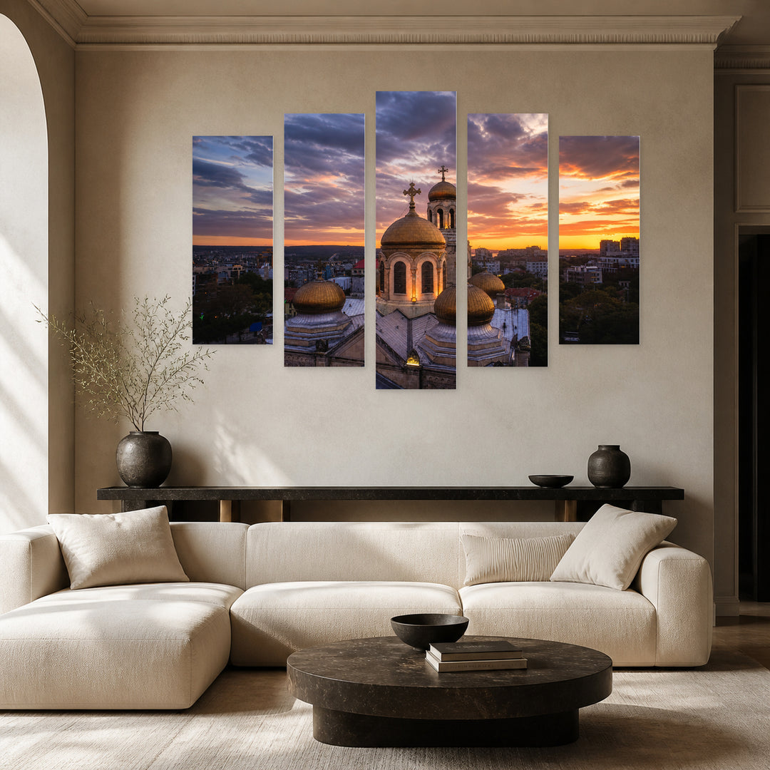 Dormition of the Mother in Serene Light — five-panel wall art in alternate frontal interior | 5wallart 52582 M4