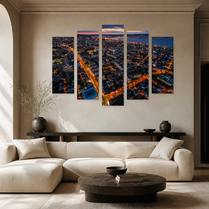 Night Landscape of Varna with Dreamlike Atmosphere — five-panel wall art in frontal interior | 5wallart 52583 M3