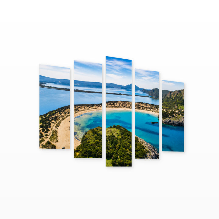 Voidokilia Lagoon with Dreamlike Atmosphere — five-panel wall art on white background in perspective | 5wallart 52593 M1