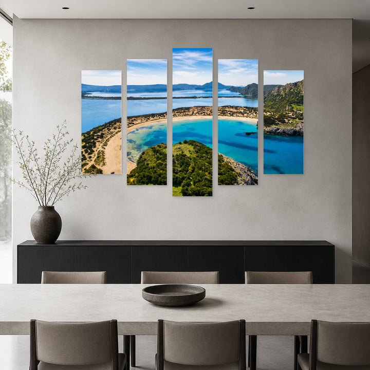 Voidokilia Lagoon with Dreamlike Atmosphere — five-panel wall art in alternate frontal interior | 5wallart 52593 M4