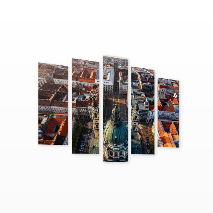 Budapest, Hungary in Serene Light — five-panel wall art on white background in perspective | 5wallart 52608 M1