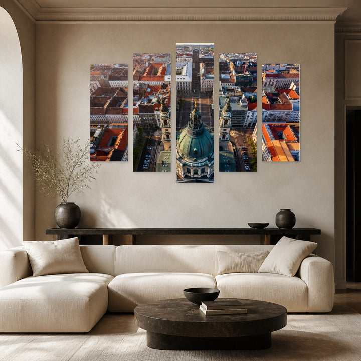 Budapest, Hungary in Serene Light — five-panel wall art in alternate frontal interior | 5wallart 52608 M4