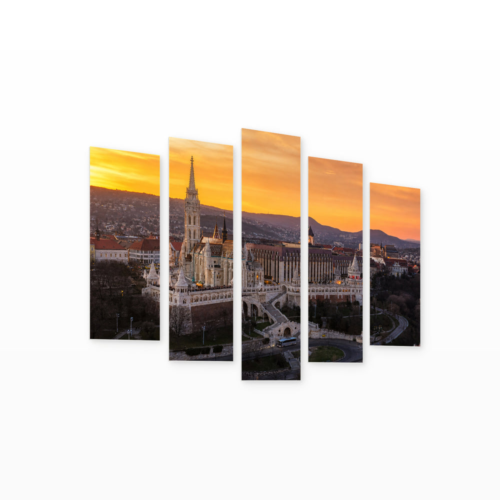 Golden Golden Sunset — five-panel wall art on white background in perspective | 5wallart 52612 M1