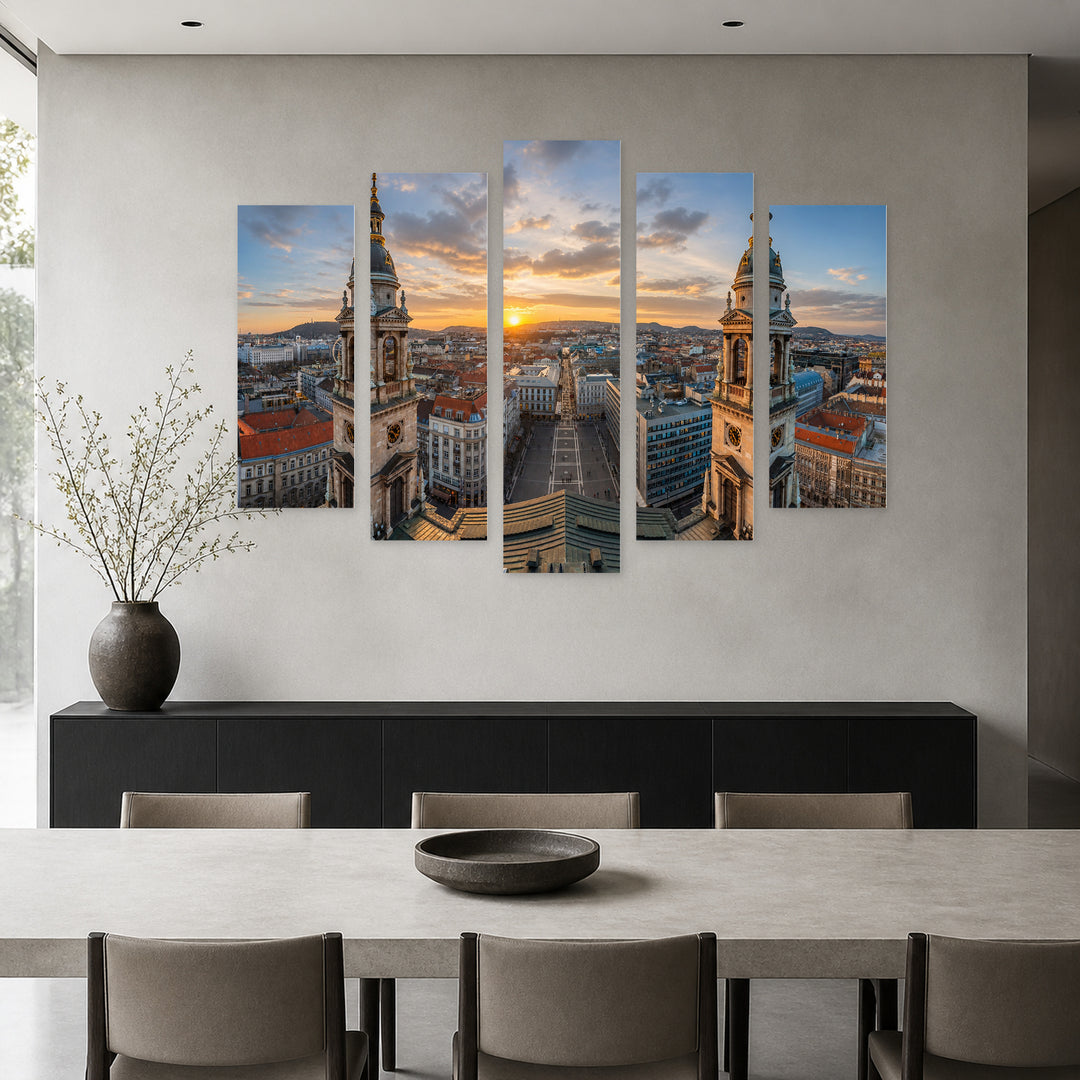 Impressive Basilica in Blue and Gold — five-panel wall art in frontal interior | 5wallart 52614 M3