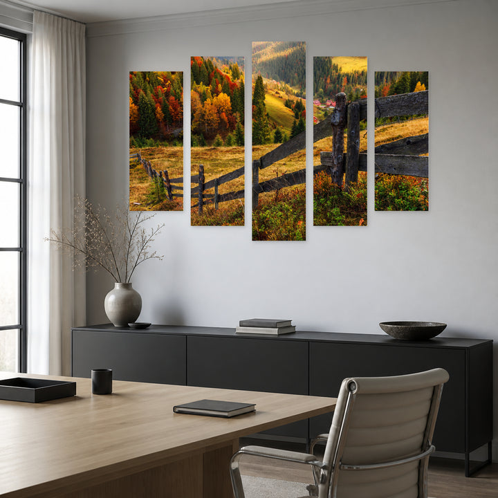 Colorful Autumn Landscape in Serene Light — five-panel wall art in frontal interior | 5wallart 52624 M3