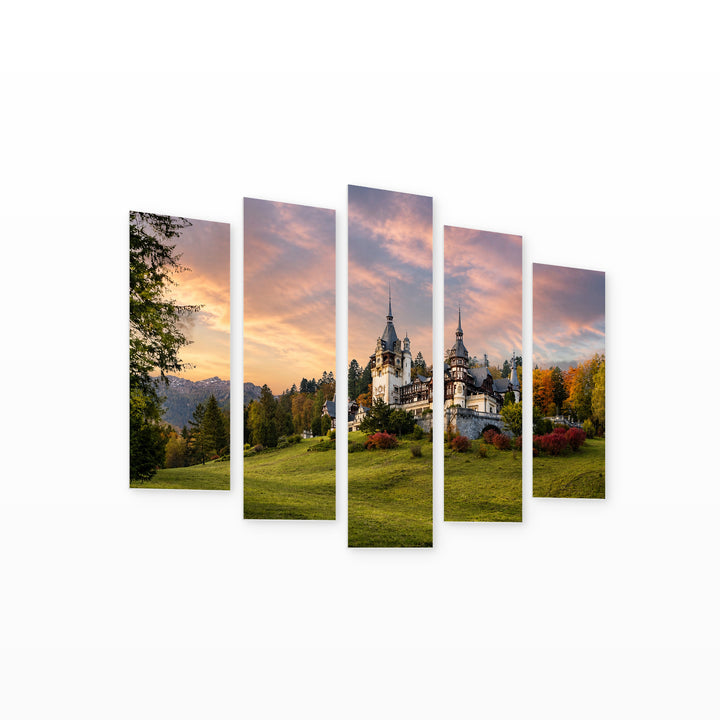 Castle with Dreamlike Atmosphere — five-panel wall art on white background in perspective | 5wallart 52634 M1