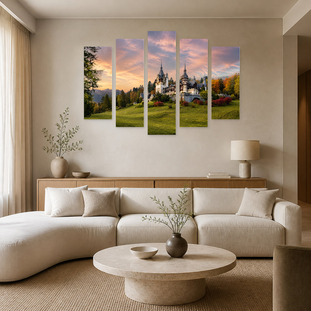 Castle with Dreamlike Atmosphere — five-panel wall art in alternate frontal interior | 5wallart 52634 M4