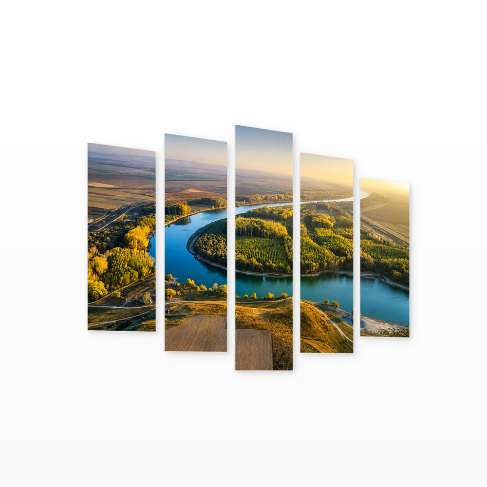 Banks of the Danube River — five-panel wall art on white background in perspective | 5wallart 52638 M1