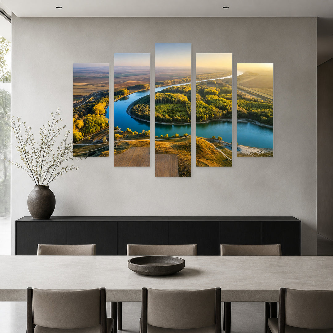Banks of the Danube River — five-panel wall art in frontal interior | 5wallart 52638 M3