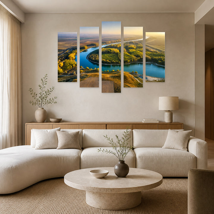 Banks of the Danube River — five-panel wall art in alternate frontal interior | 5wallart 52638 M4