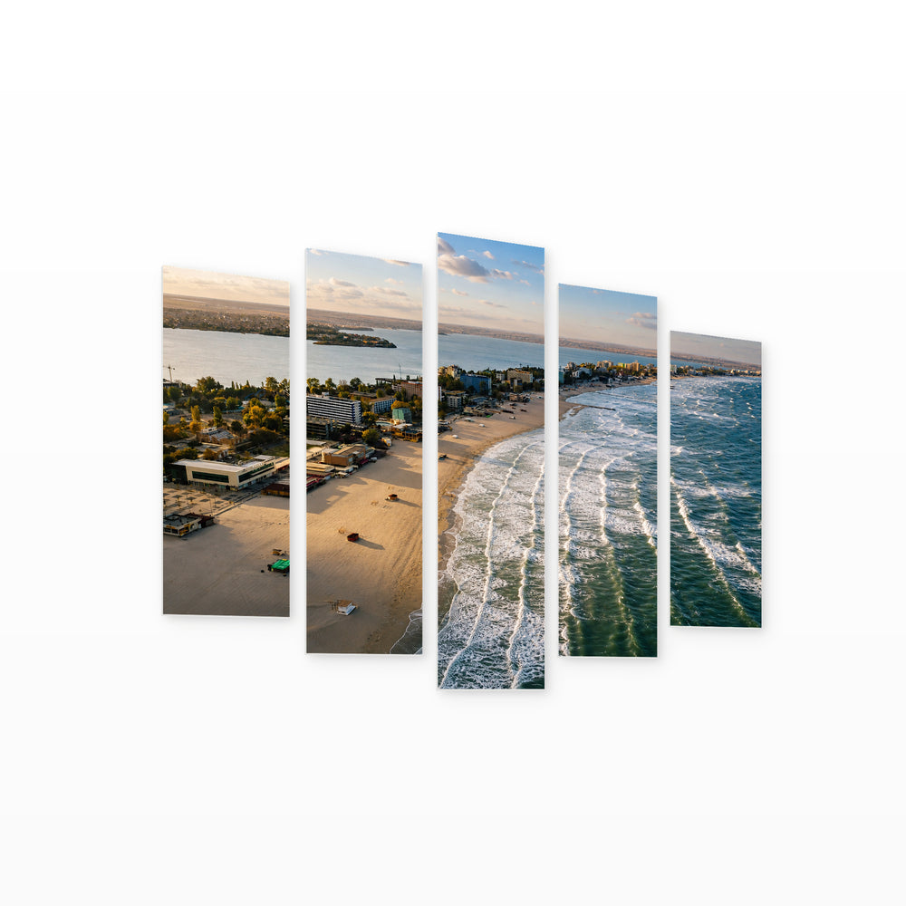 Black Sea Coast of Romania — five-panel wall art on white background in perspective | 5wallart 52640 M1