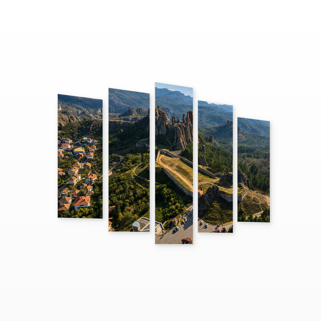 Belogradchik with Geometric Rhythm — five-panel wall art on white background in perspective | 5wallart 52649 M1