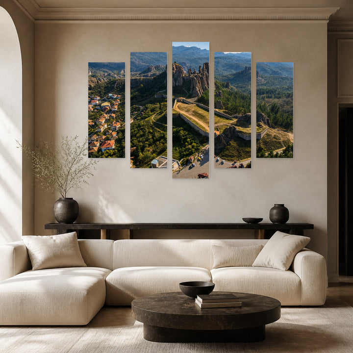 Belogradchik with Geometric Rhythm — five-panel wall art in frontal interior | 5wallart 52649 M3