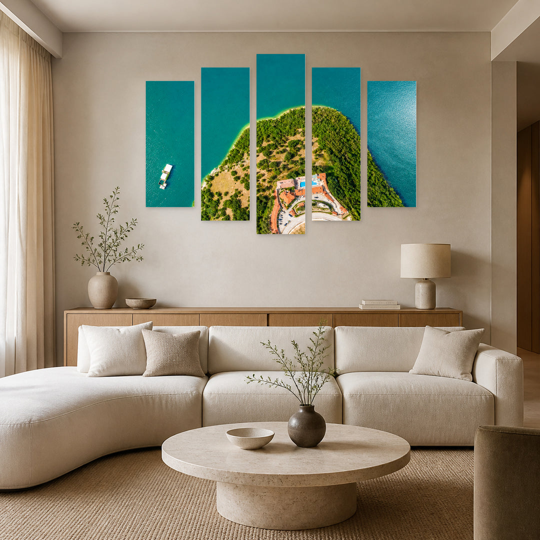 Green Hills Around the Vacha Reservoir Urban Panorama — five-panel wall art in alternate frontal interior | 5wallart 52650 M4