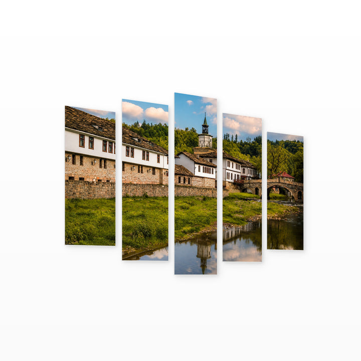 Tryavna, Bulgaria in Vivid Color — five-panel wall art on white background in perspective | 5wallart 52652 M1