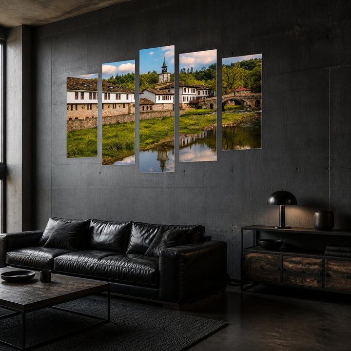 Tryavna, Bulgaria in Vivid Color — five-panel wall art in perspective interior | 5wallart 52652 M2