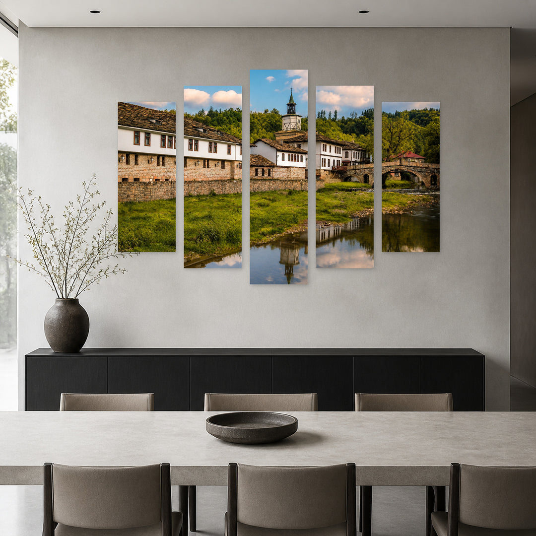 Tryavna, Bulgaria in Vivid Color — five-panel wall art in frontal interior | 5wallart 52652 M3