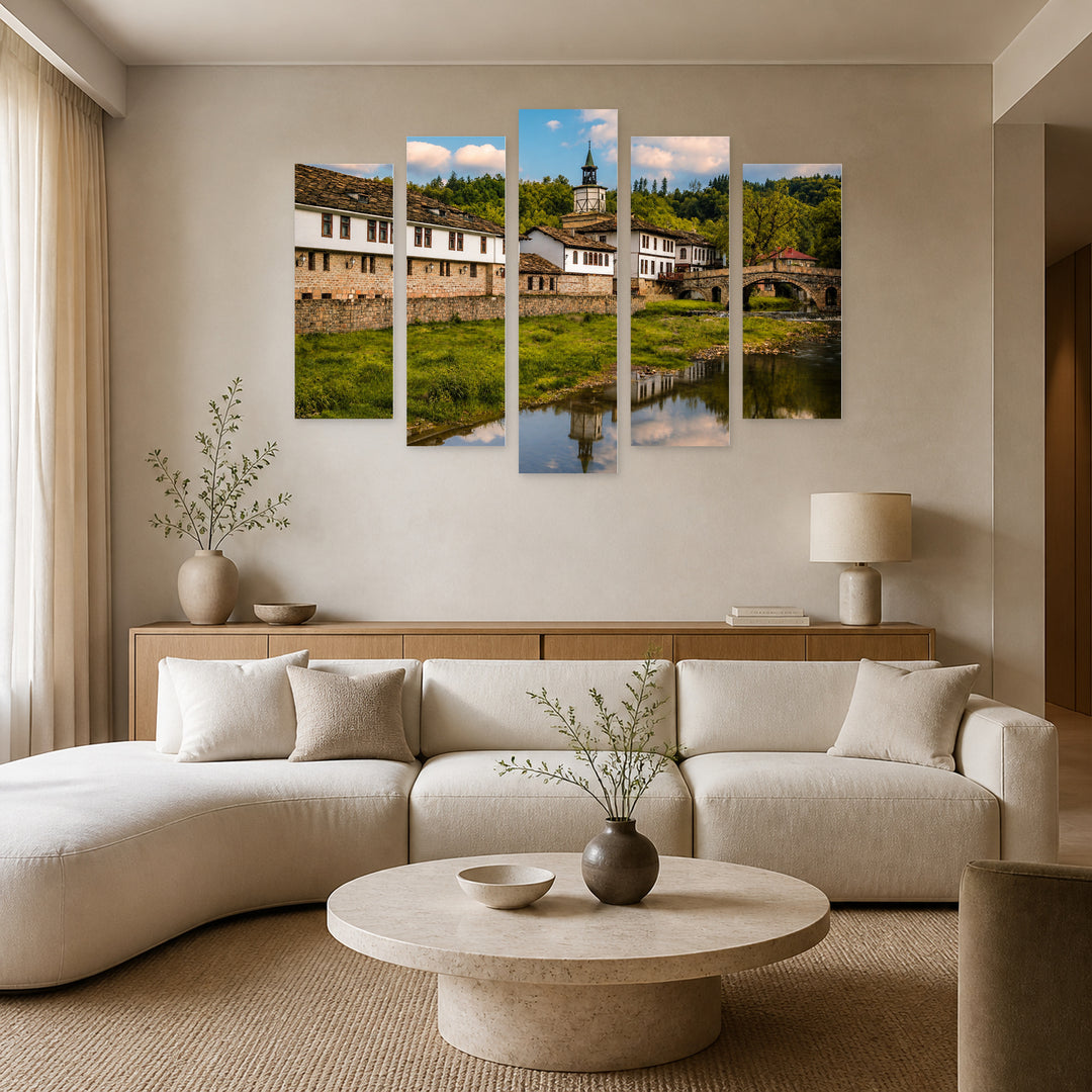 Tryavna, Bulgaria in Vivid Color — five-panel wall art in alternate frontal interior | 5wallart 52652 M4