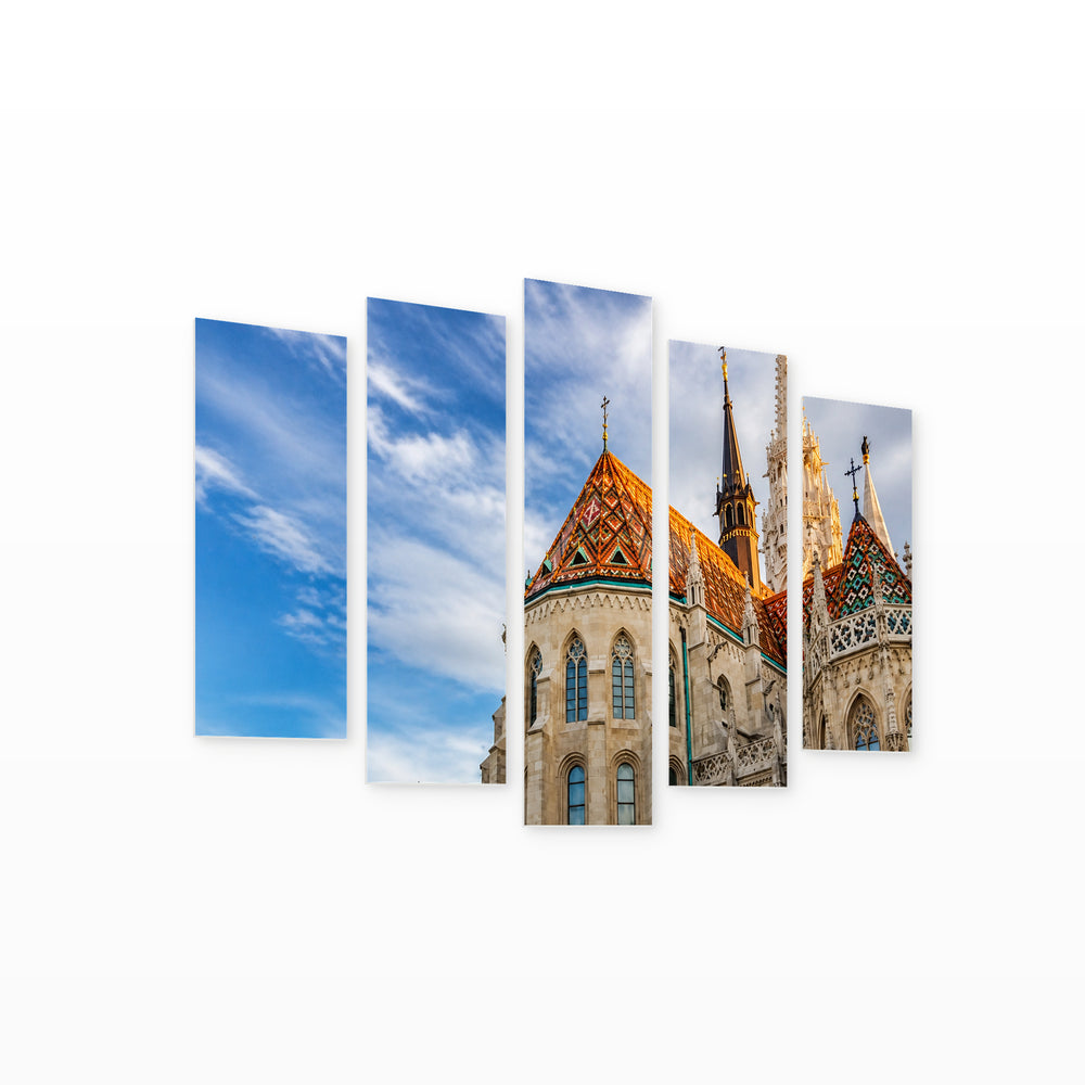 Saint Matthias Roof with Dramatic Contrast — five-panel wall art on white background in perspective | 5wallart 52672 M1