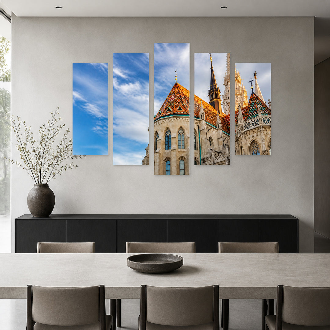 Saint Matthias Roof with Dramatic Contrast — five-panel wall art in frontal interior | 5wallart 52672 M3