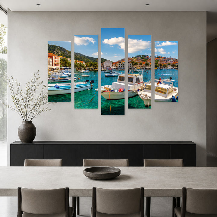 Hvar, Croatia in Serene Light — five-panel wall art in frontal interior | 5wallart 52684 M3