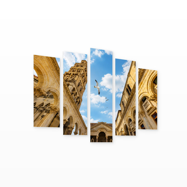 Palace of Diocletian in Serene Light — five-panel wall art on white background in perspective | 5wallart 52686 M1