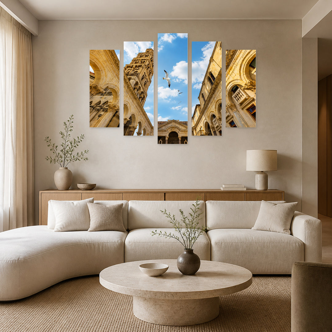 Palace of Diocletian in Serene Light — five-panel wall art in alternate frontal interior | 5wallart 52686 M4