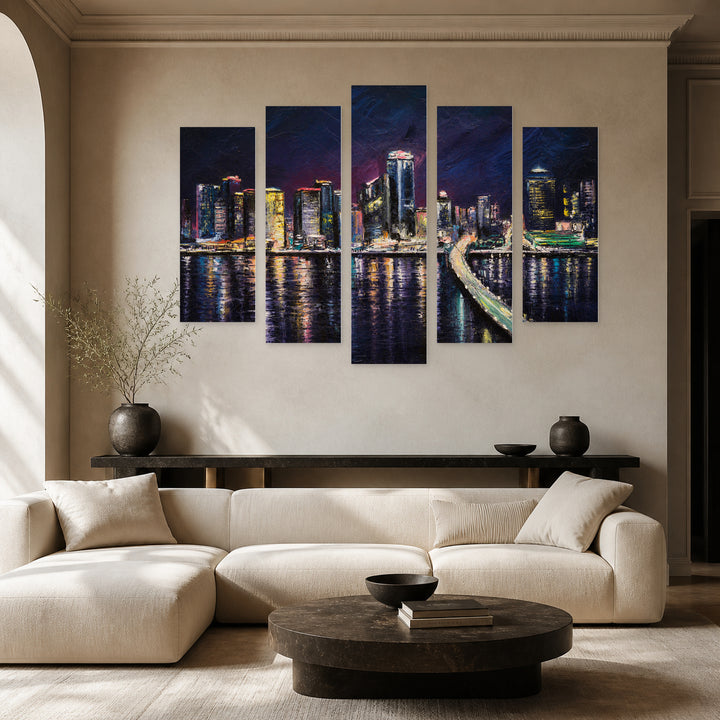 Miami Late After Dark — five-panel wall art in frontal interior | 5wallart 52695 M3