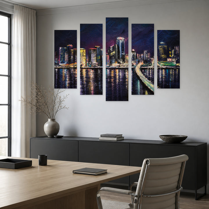 Miami Late After Dark — five-panel wall art in alternate frontal interior | 5wallart 52695 M4