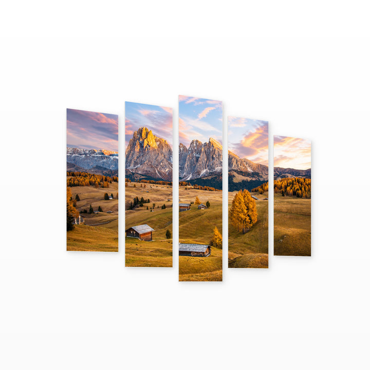 Mystical Autumn Landscape in Serene Light — five-panel wall art on white background in perspective | 5wallart 52696 M1