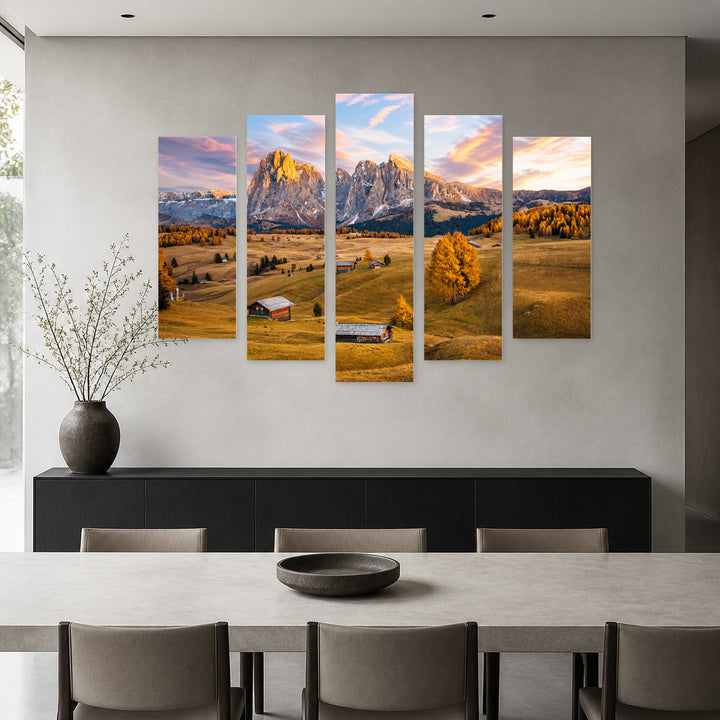 Mystical Autumn Landscape in Serene Light — five-panel wall art in frontal interior | 5wallart 52696 M3