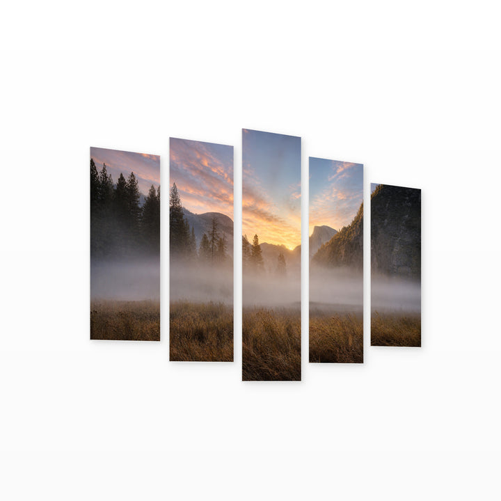 Landscapes of Yosemite National Park Landscape Study — five-panel wall art on white background in perspective | 5wallart 52713 M1