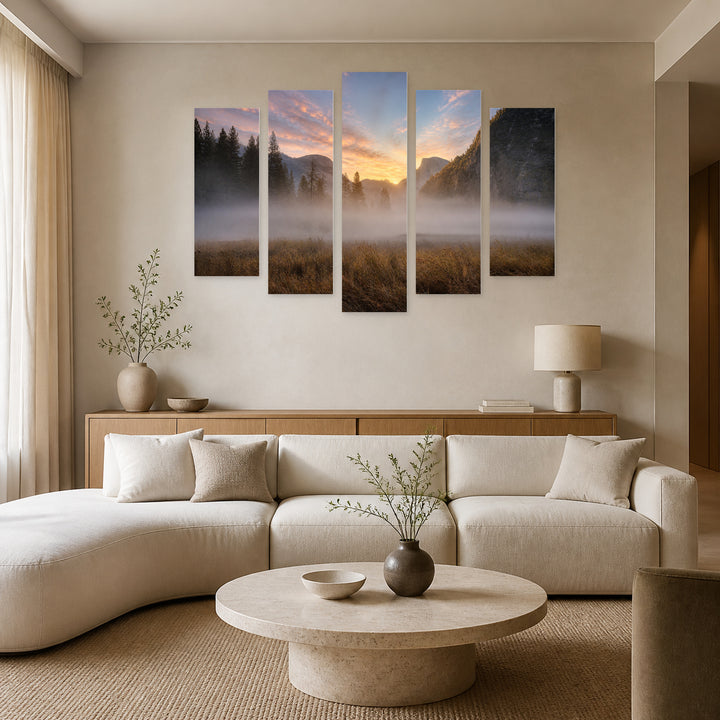 Landscapes of Yosemite National Park Landscape Study — five-panel wall art in frontal interior | 5wallart 52713 M3