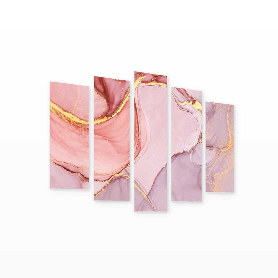 Blush Marble with Gold Veins — five-panel wall art on white background in perspective | 5wallart 52717 M1