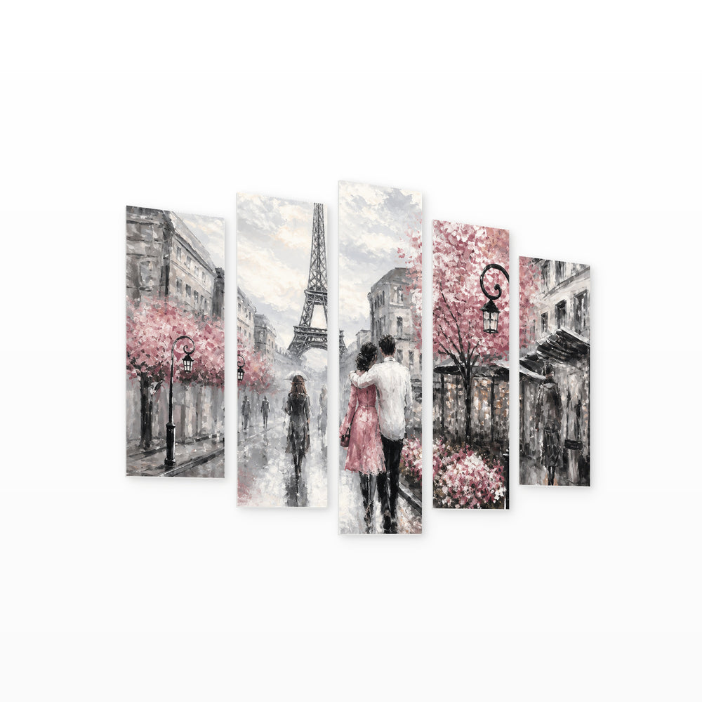 Paris in Serene Light — five-panel wall art on white background in perspective | 5wallart 52718 M1