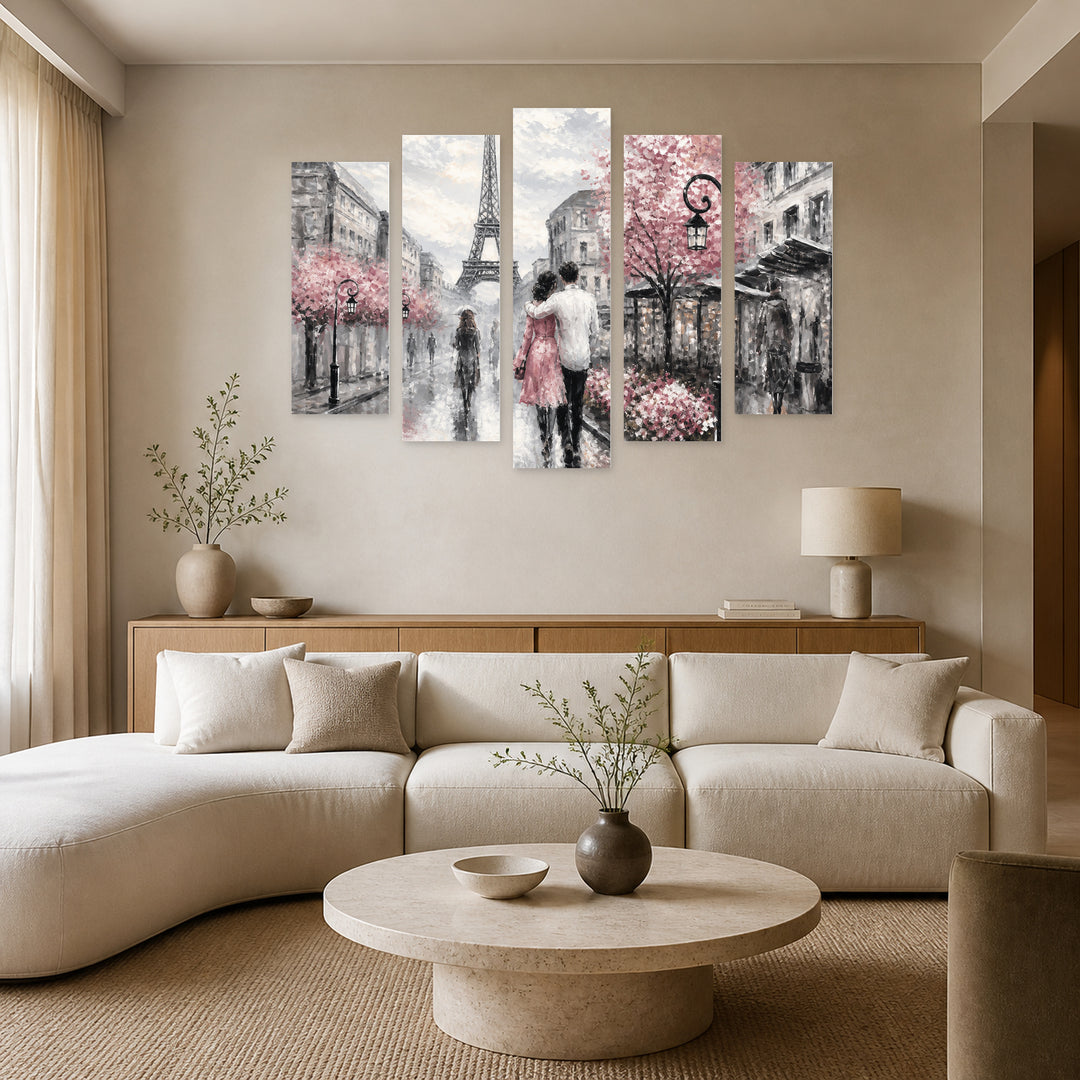 Paris in Serene Light — five-panel wall art in alternate frontal interior | 5wallart 52718 M4