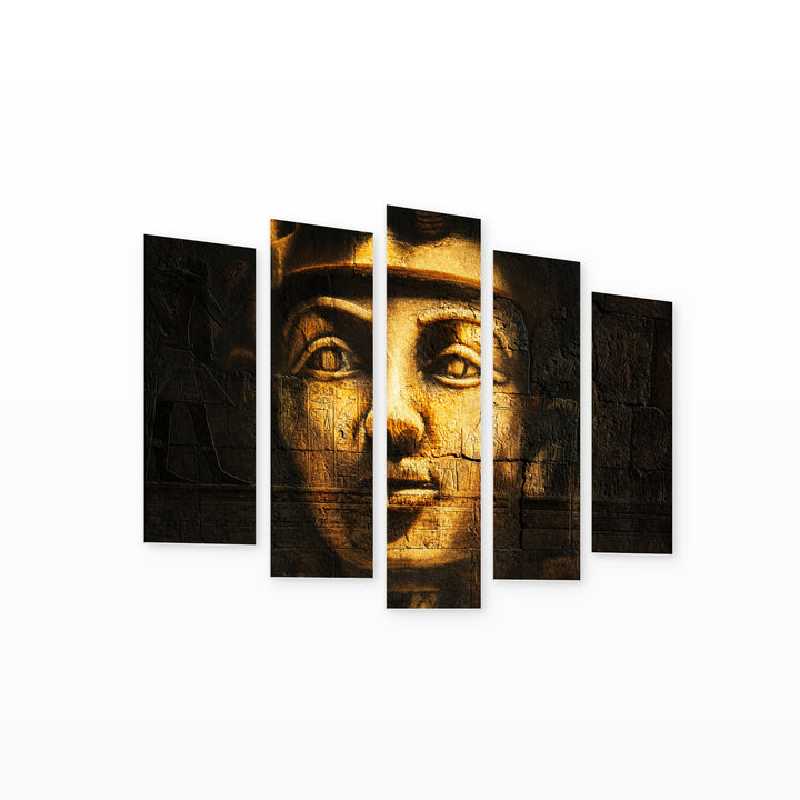 Pharaoh Tutankhamun Vintage Study — five-panel wall art on white background in perspective | 5wallart 52720 M1