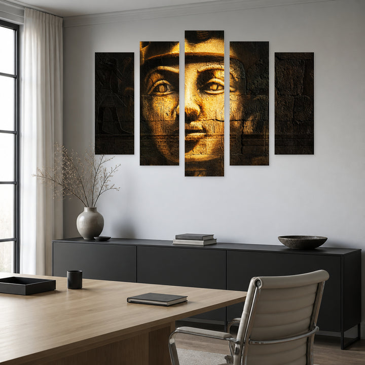 Pharaoh Tutankhamun Vintage Study — five-panel wall art in frontal interior | 5wallart 52720 M3