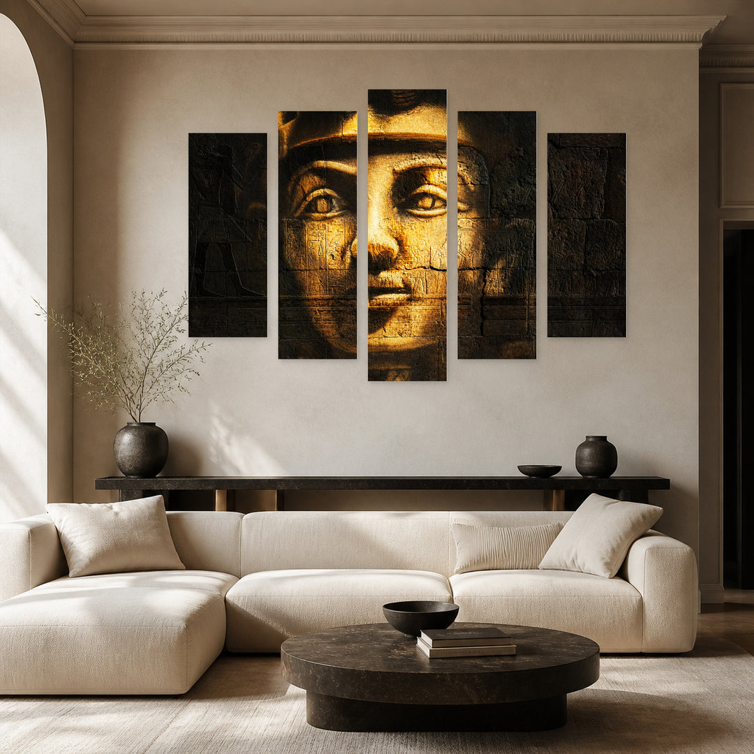Pharaoh Tutankhamun Vintage Study — five-panel wall art in alternate frontal interior | 5wallart 52720 M4