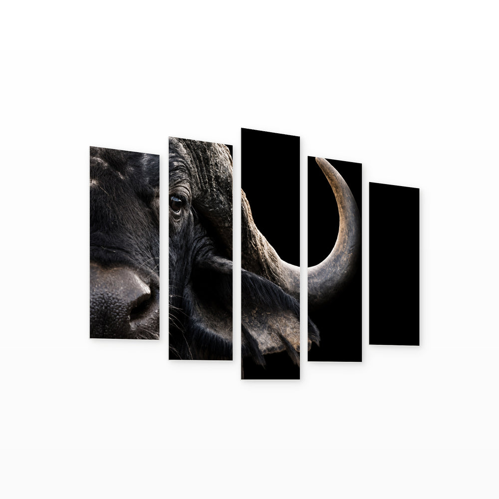 Buffalo in Serene Light — five-panel wall art on white background in perspective | 5wallart 52722 M1
