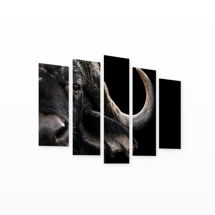 Buffalo in Serene Light — five-panel wall art on white background in perspective | 5wallart 52722 M1