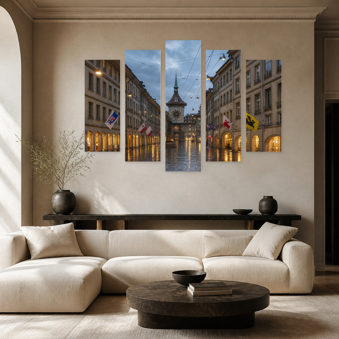 Kramgase Street with Dreamlike Atmosphere — five-panel wall art in alternate frontal interior | 5wallart 52726 M4
