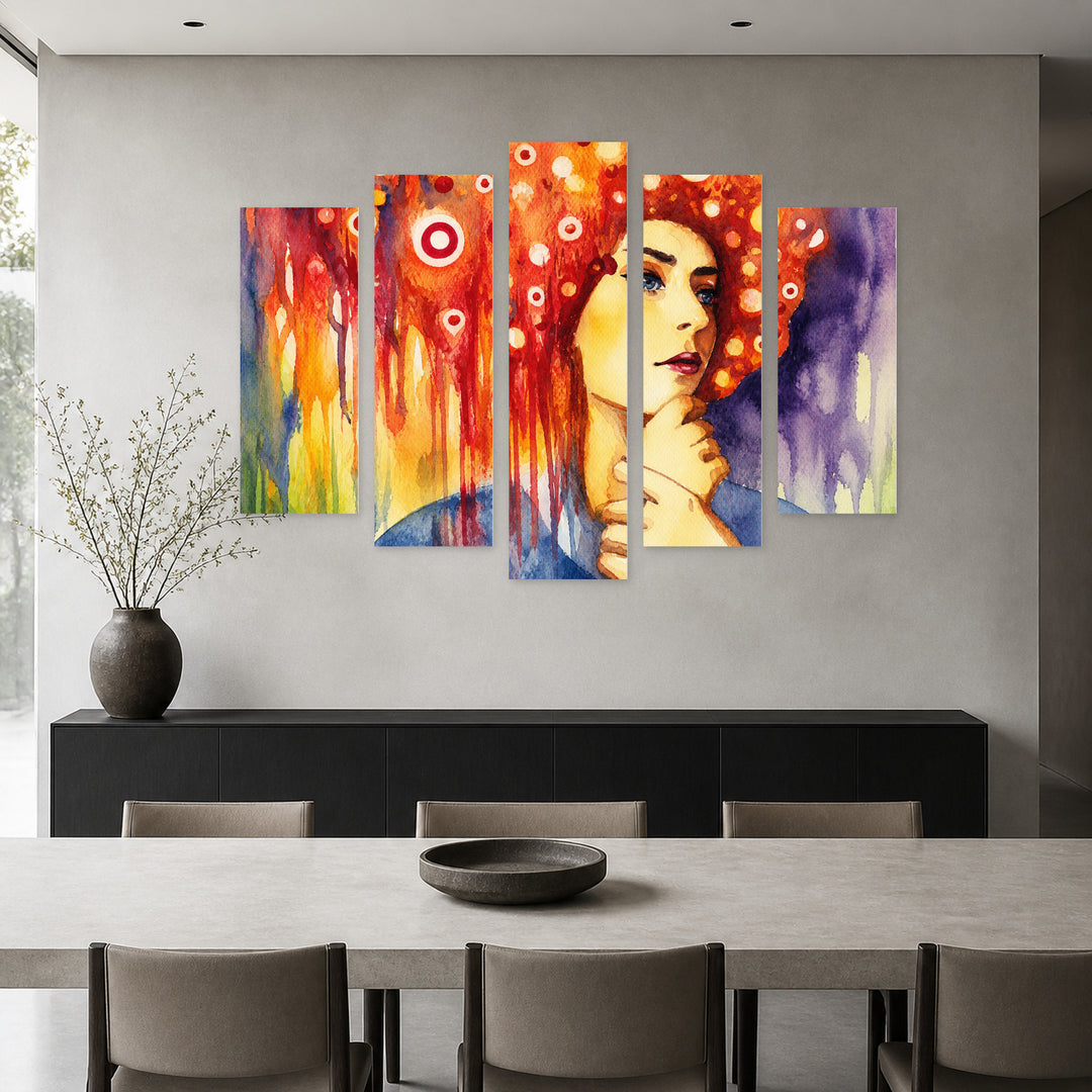 Watercolor Portrait in Serene Light — five-panel wall art in frontal interior | 5wallart 52734 M3