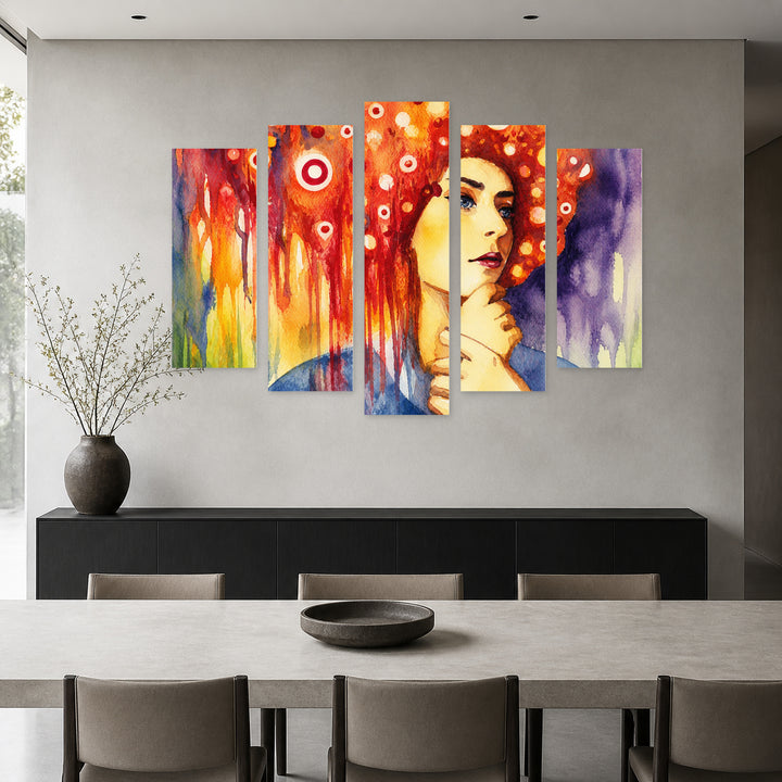 Watercolor Portrait in Serene Light — five-panel wall art in frontal interior | 5wallart 52734 M3