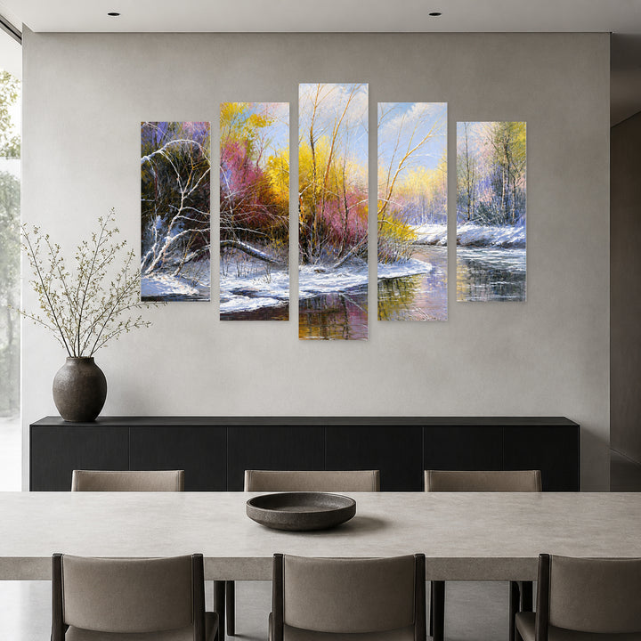 Winter Landscape Illustration Landscape Study — five-panel wall art in alternate frontal interior | 5wallart 52737 M4