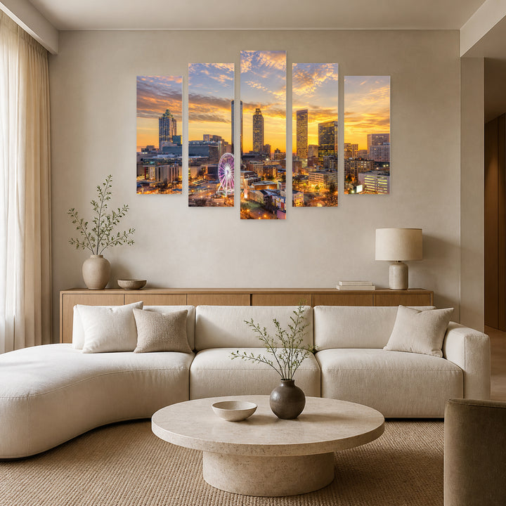 Atlanta, Georgia, USA at Golden Sunset — five-panel wall art in frontal interior | 5wallart 52747 M3